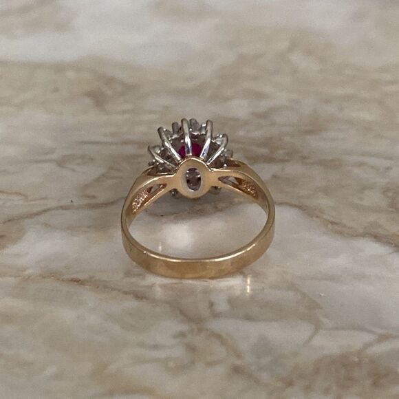14K Natural Burmese Ruby & Diamond Cluster Ring - Picture 8 of 13